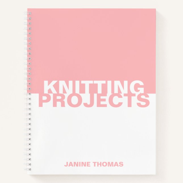 Minimalist Girl Pink White Name Knitting Projects  Notebook (Front)