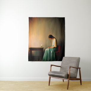 Minimalist Girl with Flower Wall Art – Emotional Tapestry