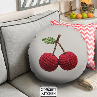 Minimalist Girly Crochet Red Cherry Summer Fresh Round Pillow