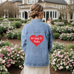 Minimalist Girly Live Laugh Be Happy Script Rustic Denim Jacket