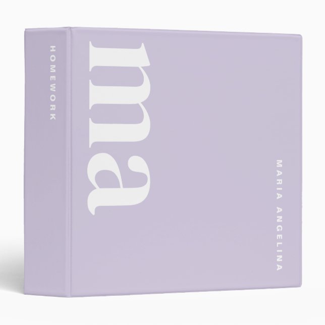 Minimalist Girly Purple School Monogram  Binder (Front/Spine)