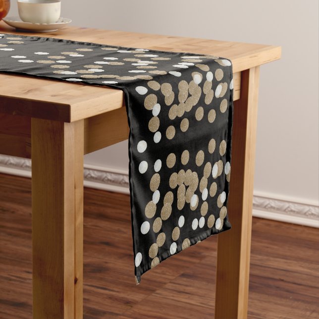 minimalist glitter black champagne gold confetti medium table runner (In Situ)