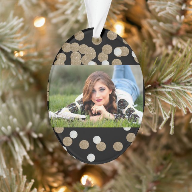 minimalist glitter black champagne gold confetti ornament (Tree)