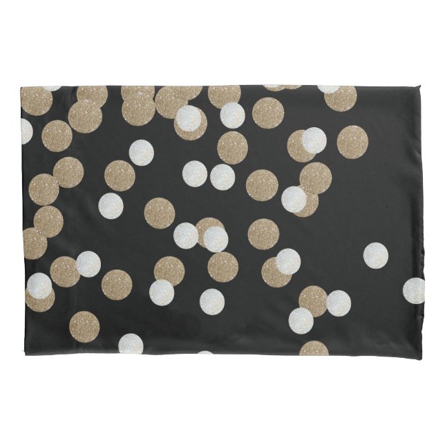 minimalist glitter black champagne gold confetti pillowcase (Front-Left)