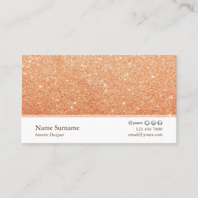 Minimalist Glitter Interior Designer Business Card (Front)