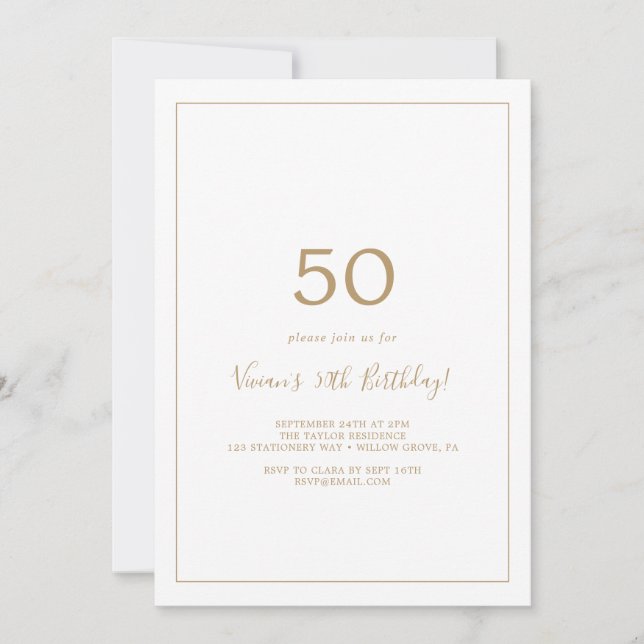 Minimalist Gold 50th Birthday Party Invitation (Front)