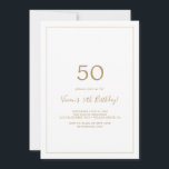 Minimalist Gold 50th Birthday Party Invitation<br><div class="desc">This minimalist gold 50th birthday party invitation is perfect for a simple birthday party. The modern romantic design features classic gold and white typography paired with a rustic yet elegant calligraphy with vintage hand lettered style. Customizable in any colour. Keep the design simple and elegant, as is, or personalize it...</div>