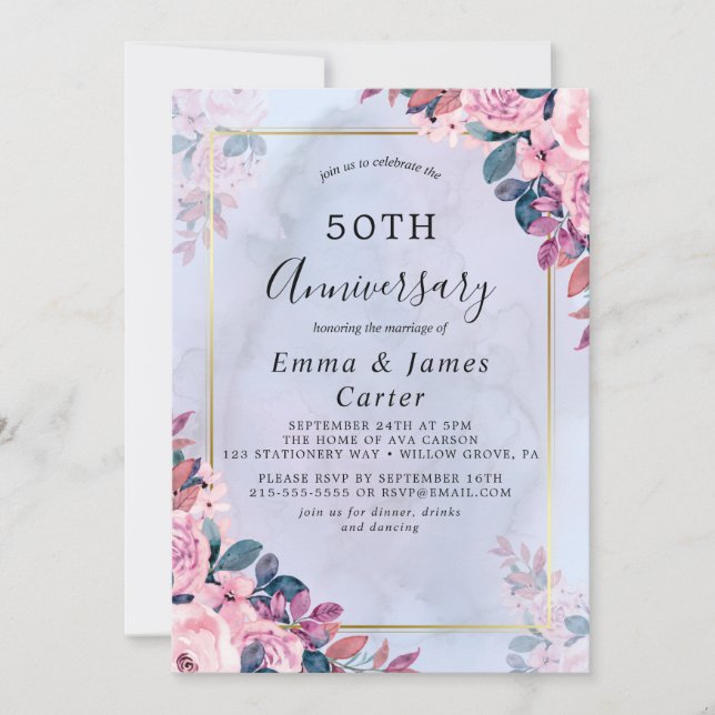 Minimalist Gold 50th Wedding Anniversary  Invitation (Front)