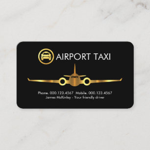 Minimalist Gold Airplane Airport Taxi Business Card
