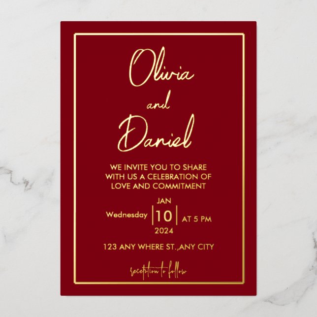 Minimalist | Gold  All In One Wedding Invitation (Front)