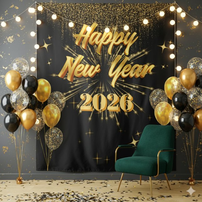 Minimalist Gold And Black New Year Backdrop Tapestry (Creator Uploaded)