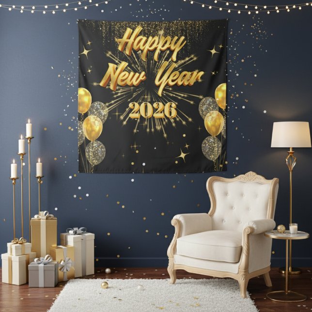 Minimalist Gold And Black New Year Backdrop Tapestry (Creator Uploaded)