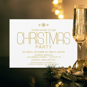 Minimalist Gold and White Christmas Party Invitation