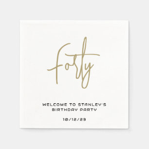 Minimalist Gold and White Forty Birthday Party Napkin