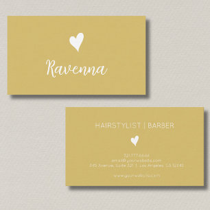 Minimalist Gold and White Heart Barber Name Business Card