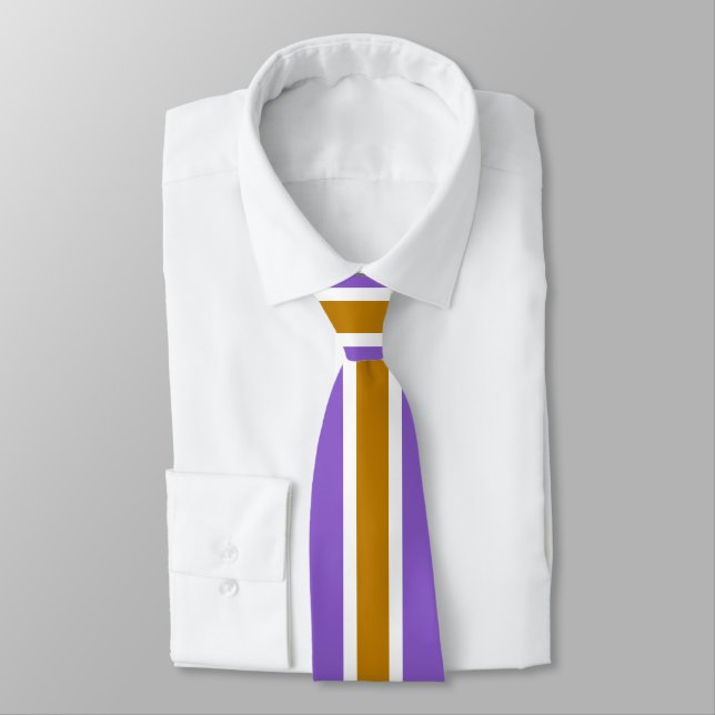 Minimalist Gold and White Stripes on Violet Tie (Tied)