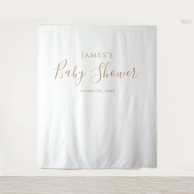 Minimalist Gold Baby Shower Backdrop Tapestry (Front)