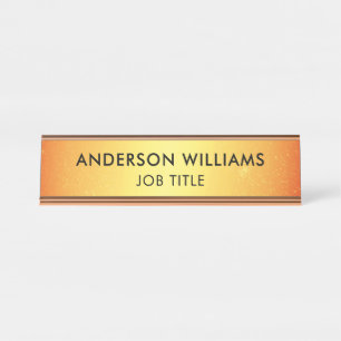 Minimalist Gold Background Custom Desk Name Plate