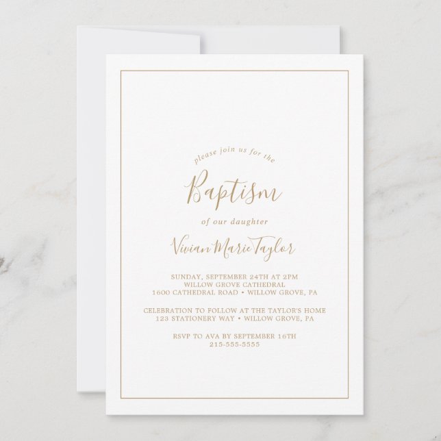Minimalist Gold Baptism Invitation (Front)