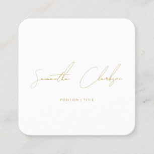 Minimalist Gold & Beige Handwritten Script QR Code Square Business Card