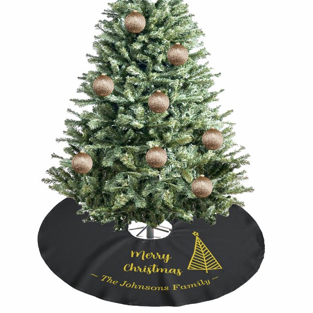 Minimalist Gold Black Merry Christmas Brushed Polyester Tree Skirt (Creator Uploaded)