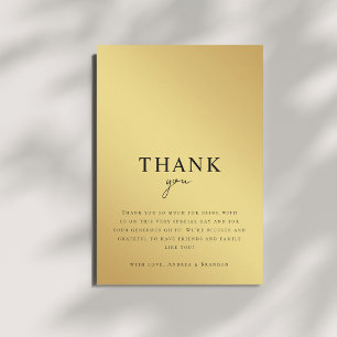 Minimalist Gold & Black Metallic Gradient Wedding Thank You Card