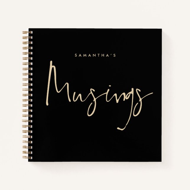 Minimalist Gold Black Musings Name Notebook (Front)