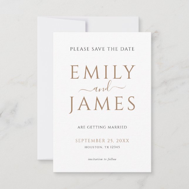 Minimalist Gold Black Text QR Code Wedding White Save The Date (Front)