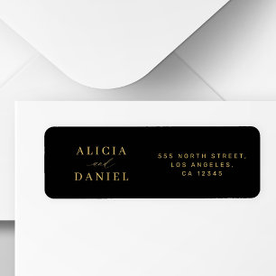 Minimalist gold black wedding return address