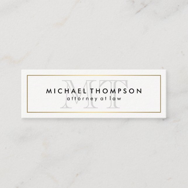 Minimalist Gold Border with Monogram Mini Business Card (Front)