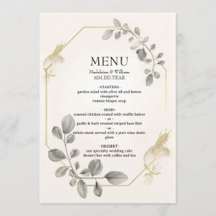 Minimalist Gold Botanical Eucalyptus Wedding  Menu