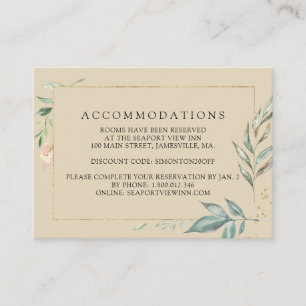 Minimalist Gold Botanical Wedding Accommodation Enclosure Card