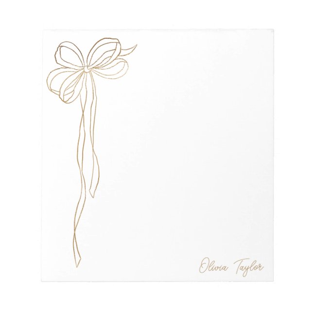 Minimalist Gold Bow Coquette Trendy Personalized  Notepad (Front)