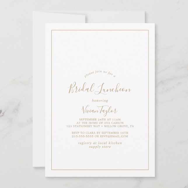 Minimalist Gold Bridal Luncheon Invitation (Front)