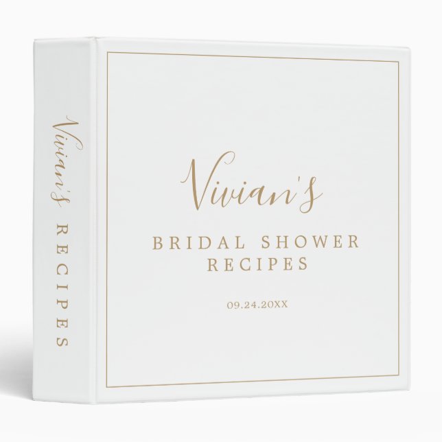 Minimalist Gold Bridal Shower Recipe Organizer Binder (Front/Spine)
