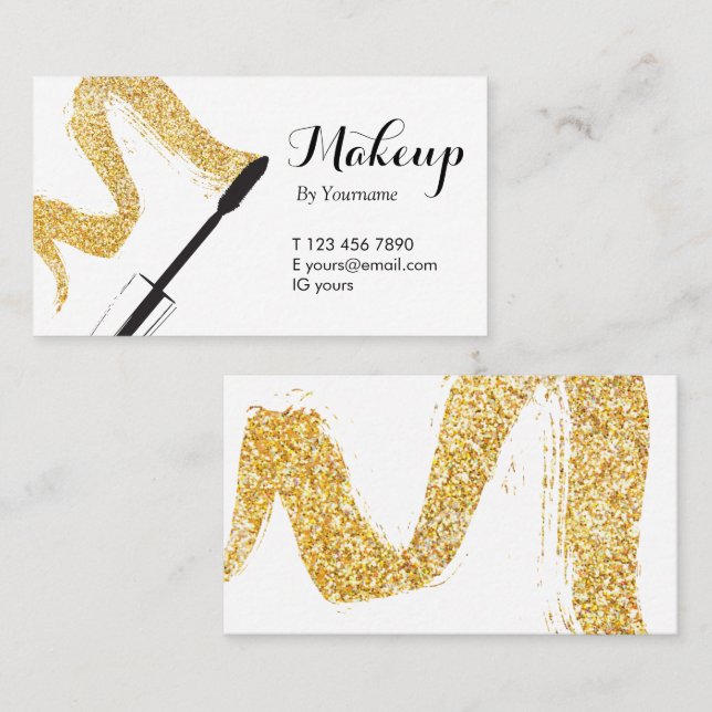 Minimalist Gold Brush Makeup Artist Business Card (Front/Back)