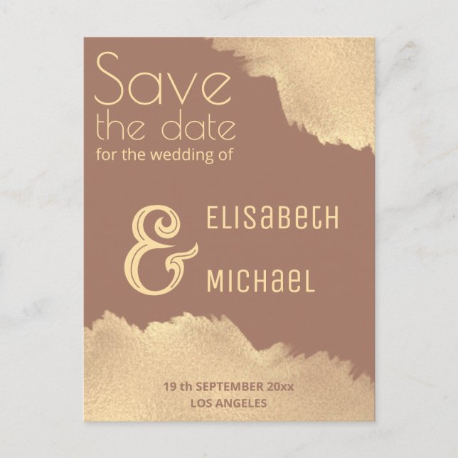 Minimalist gold brush stoke typography announcement postcard (Front)