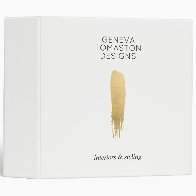 Minimalist Gold Brushstroke Designer Logo White Binder (Front/Spine)