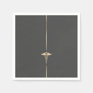 Minimalist Gold Caduceus Symbol Napkin