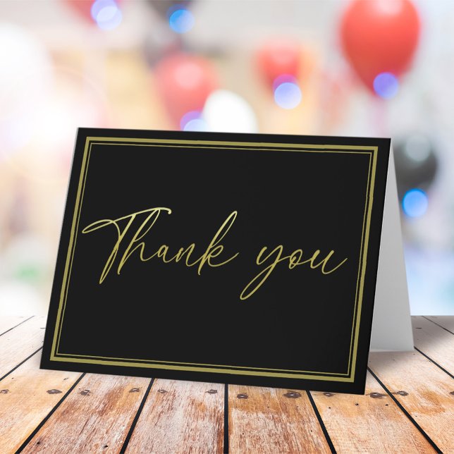 Minimalist Gold Calligraphy Black Simple Thank You Card (Creator Uploaded)