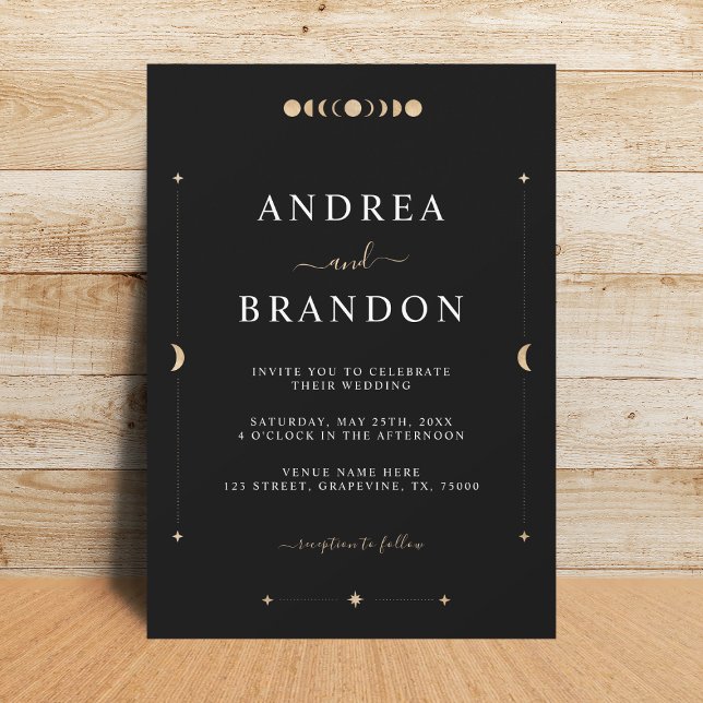 Minimalist Gold Celestial Moon All in One Wedding Invitation (Creator Uploaded)