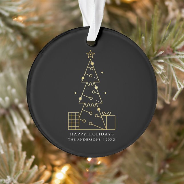 Minimalist Gold Christmas Tree Modern Black Ornament (Tree)