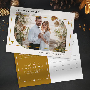 Minimalist Gold Christmas Wedding Photo Holiday Postcard