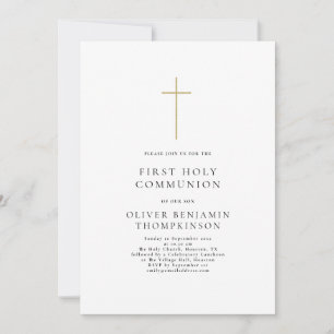 Minimalist Gold Cross First Holy Communion Invitation