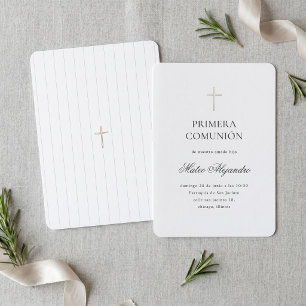 Minimalist Gold Cross Spanish Boy First Communion Invitation