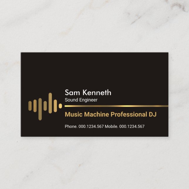 Minimalist Gold Electric Wave Sound Engineer Business Card (Front)