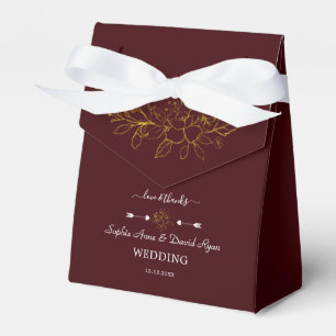 Minimalist Gold Floral Deep burgundy Wedding Favor Box