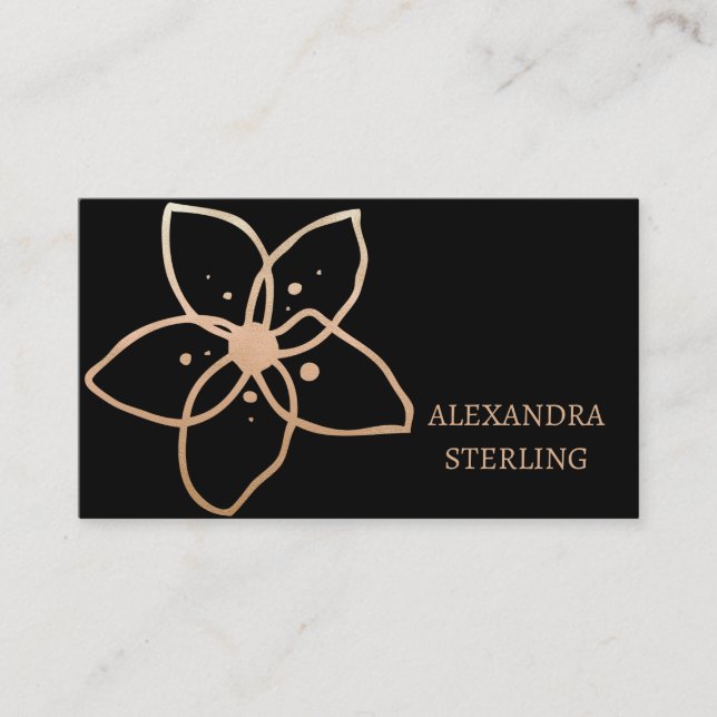 Minimalist Gold Floral Elegance Personalized Business Card (Front)