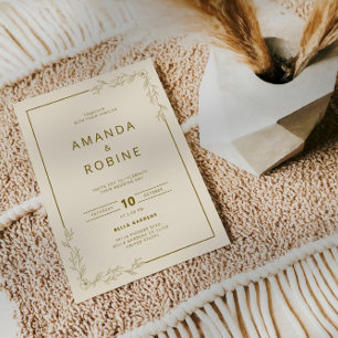 Minimalist Gold Floral Wedding Invitation 
