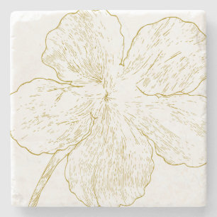 Minimalist Gold Flower Line Art Personalized Stone Coaster